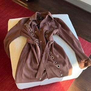 New York & Company Brown Trench Coat with Eyelet Accents